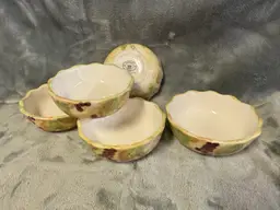 Vintage Set 5 Nantucket Dipping Bowls Glossy Grapes Grape Leaf Leaves Vine 4”
