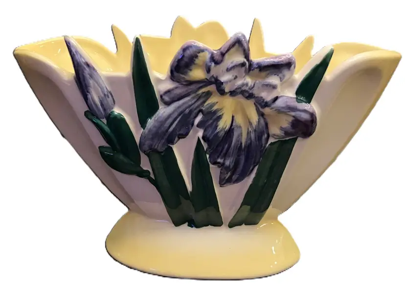 VTG Carmark Ceramic Yellow with Purple Iris Vase/planter