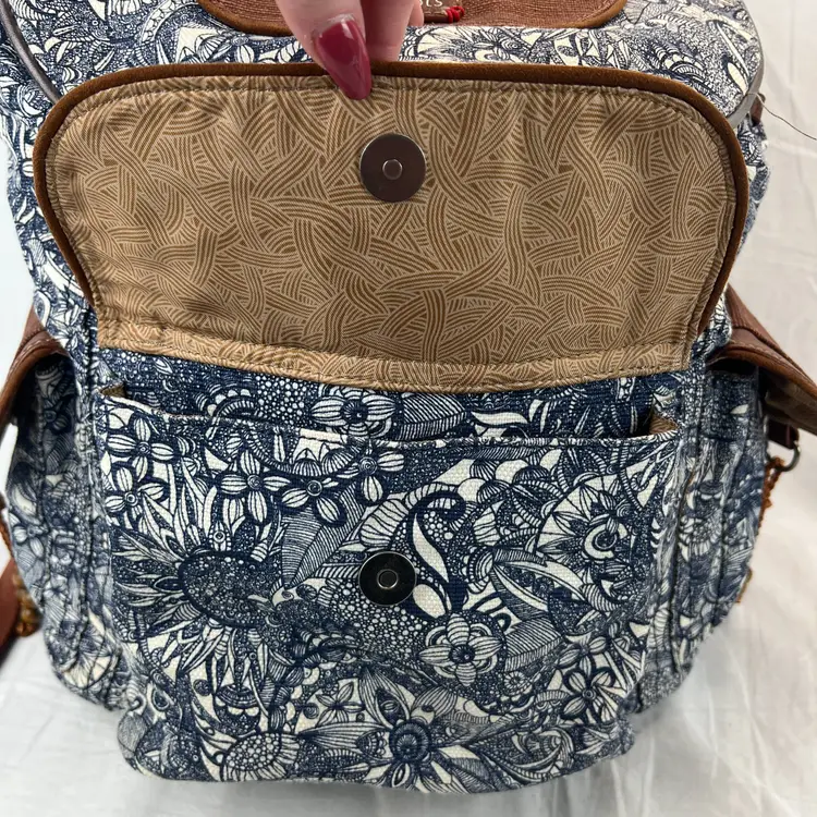 Sakroots Boho Floral Canvas Backpack Blue Cottagecore Travel Bag