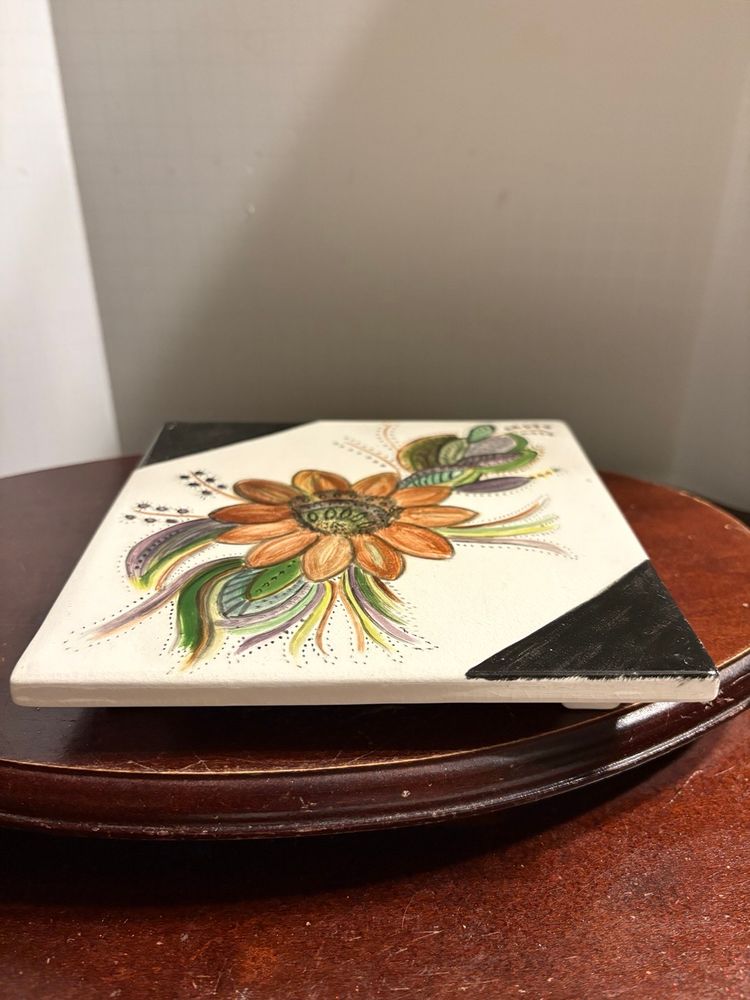 Hand painted Floral Footed Trivet/Tile