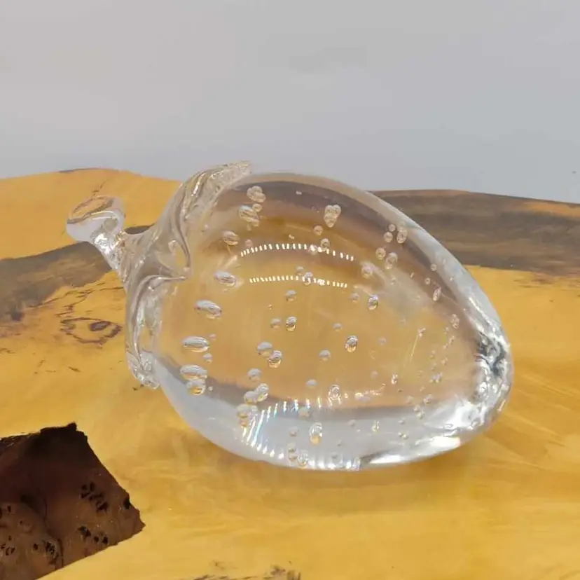 Clear glass strawberry paperweight, controlled bubbles
