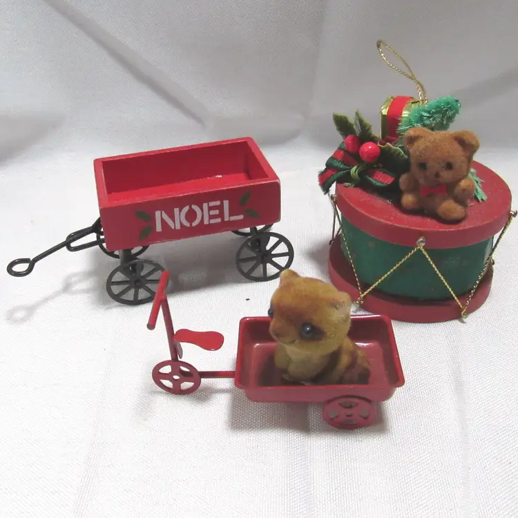 3 Assorted VTG Christmas Ornaments - Wood/Metal