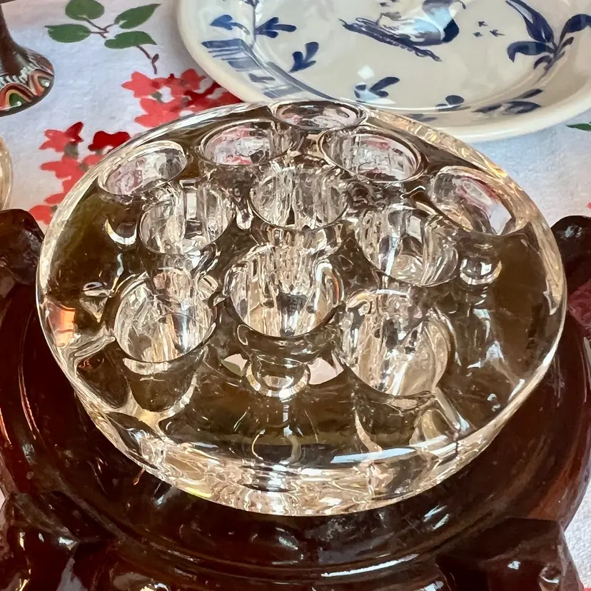 Vintage Clear Glass 11 Hole Flower Frog