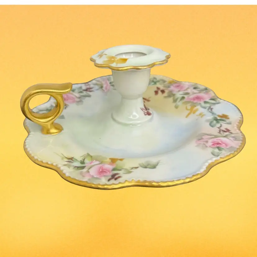 HR Baker  W G And Co Antique (1900-1932) Gorgeous! Limoges France Candle Holder Nappy Lemon Dish Hand Signed