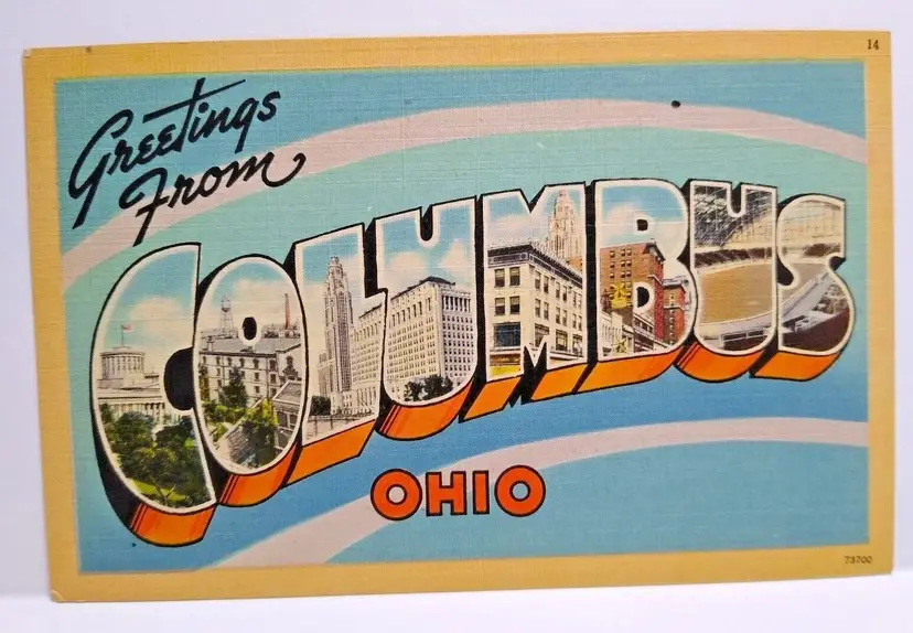 Greetings From Columbus Ohio Large Big Letter City Postcard Linen Tichnor Bros