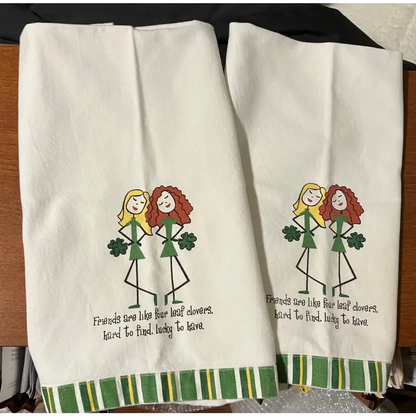 #01 - 2 Hand/Dish Ritz Towels Cotton Shamrock Green St. Patrick's Day