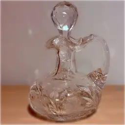 Vintage Cut Clear Crystal Floral Etched Cruet With Faceted Stopper