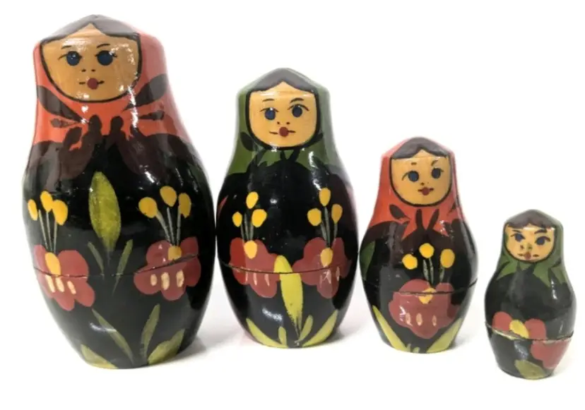 Hard to Find Vintage Russian Matryoshka Dolls Green and Orange - 3.5 Inches Tall
