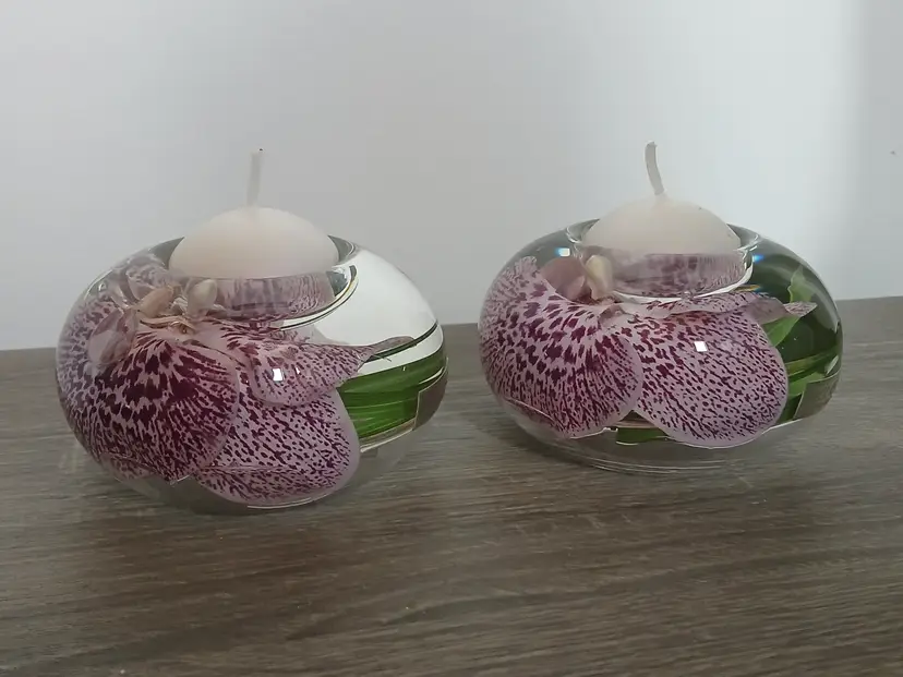 Emilio Robba Purple Phalaenopsis Orchid Flower T-Light Tea Light Candle Holders
