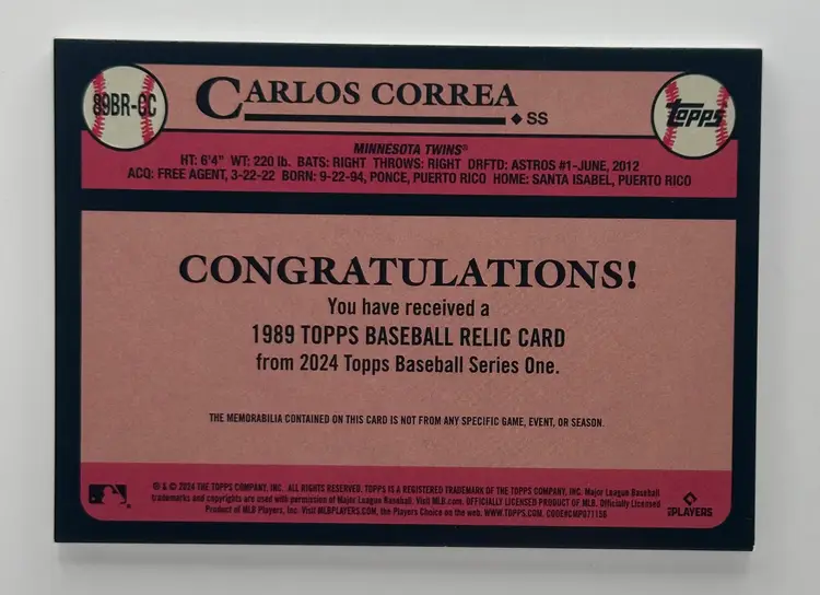Carlos Correa Topps 35th Anniversary Game-Used Twins Card #21/25