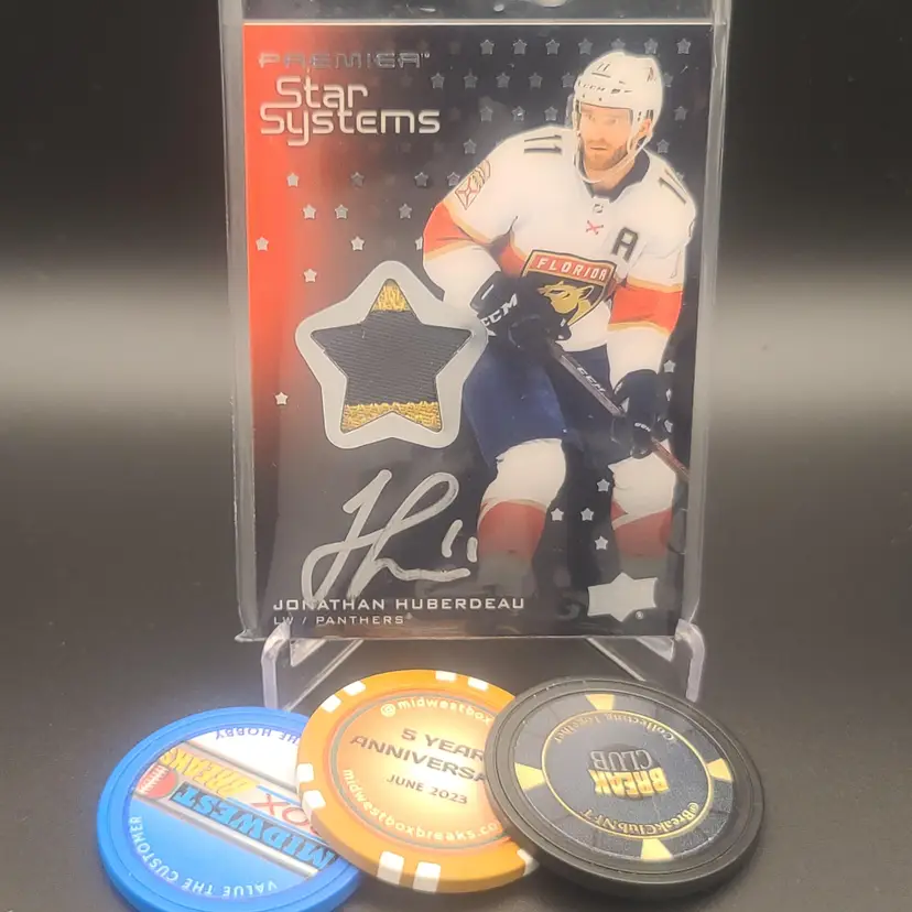 2021-22 Upper Deck Premier Hockey Star Systems Jonathan Huberdeau Auto Patch Numbered 6 Of 49 - Florida Panthers Hockey Card