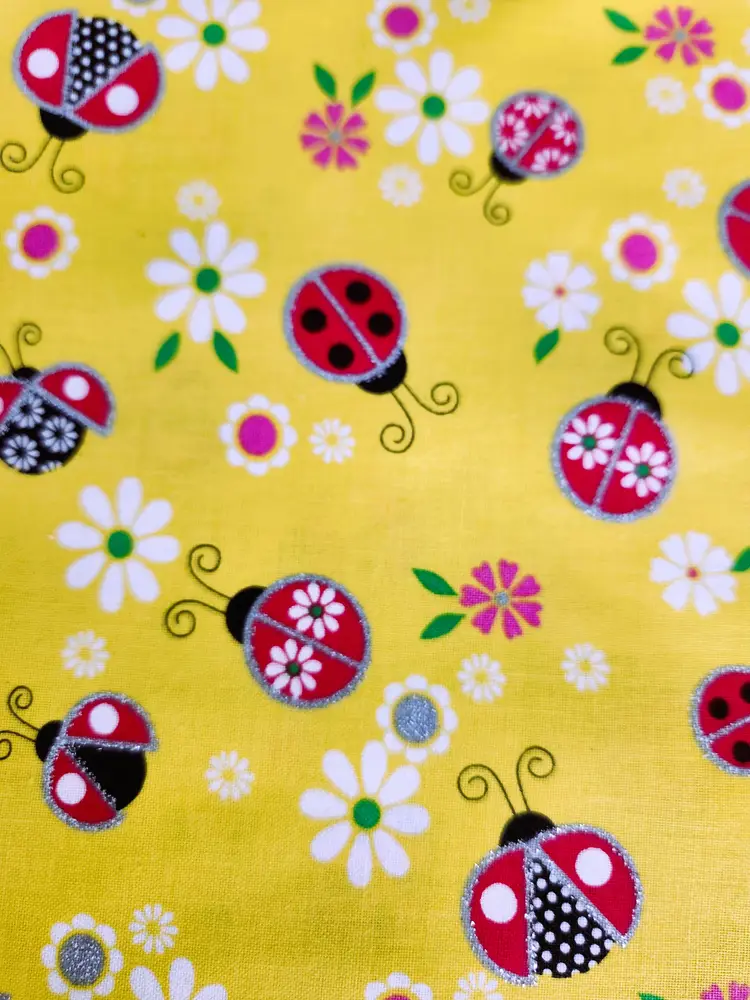 Ladybugs on Yellow Soft Durable Cotton Fabric