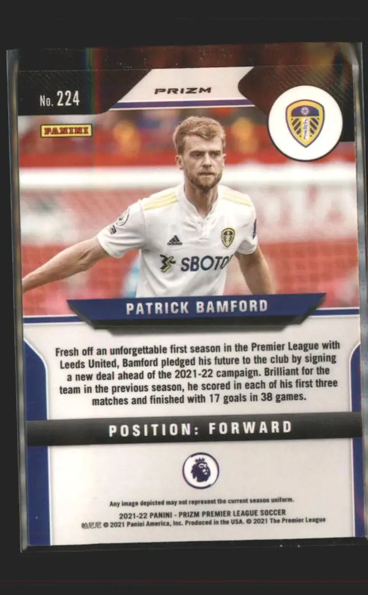 2021-22 Panini Prizm Premier League #224 Patrick Bamford Green Wave - ( 138 ) - Leeds United