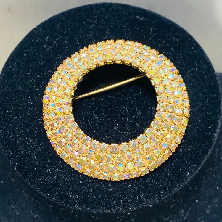 Vintage Round Shining Rhinestone Brooch