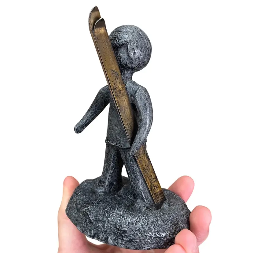 William Lattimer Metal Sculpture Person With Skis, Signed Lattimer Skier Sculpture, Handmade Brutalist Sculpture