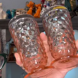 #01 - Whitehall Cubist Amber Pair Of Pink Glasses, 6.5 In H