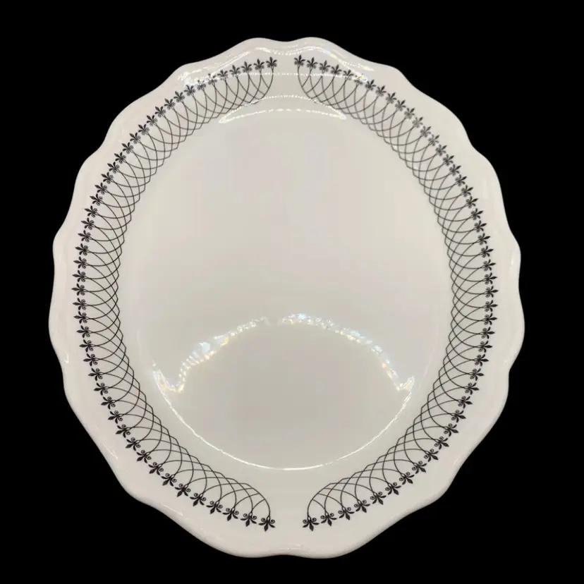 Vintage Syracuse China Black Lace Fleur-de-lis Oval Platter Restaurant Ware 1923