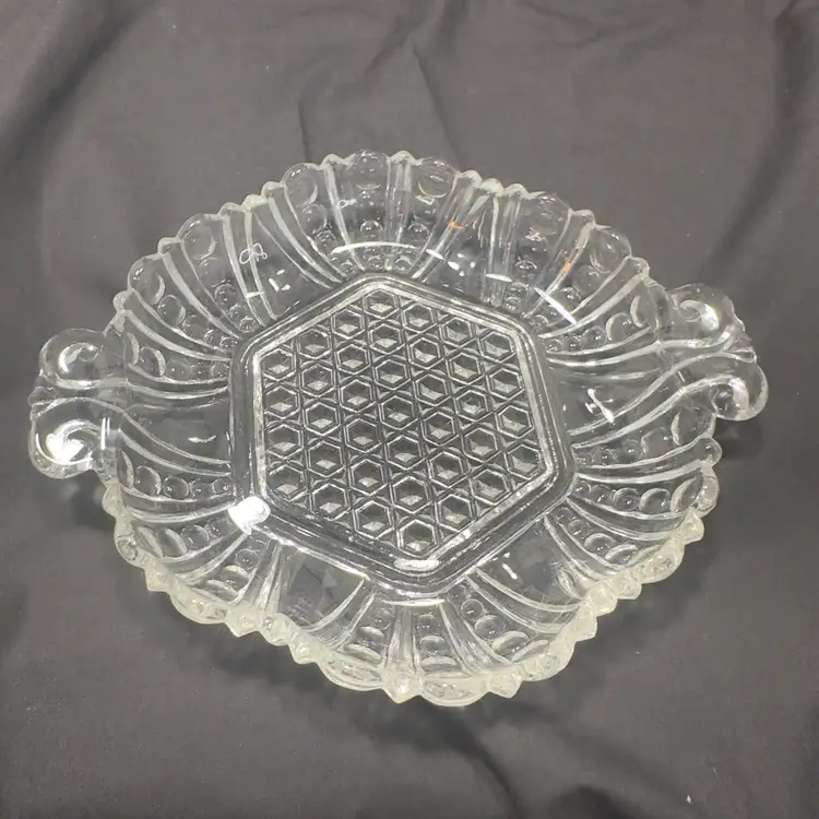 #1678 Vintage Killarney Dish And A Shallow Trinket Dish Clear Glass Plates With Handle/ Handles
