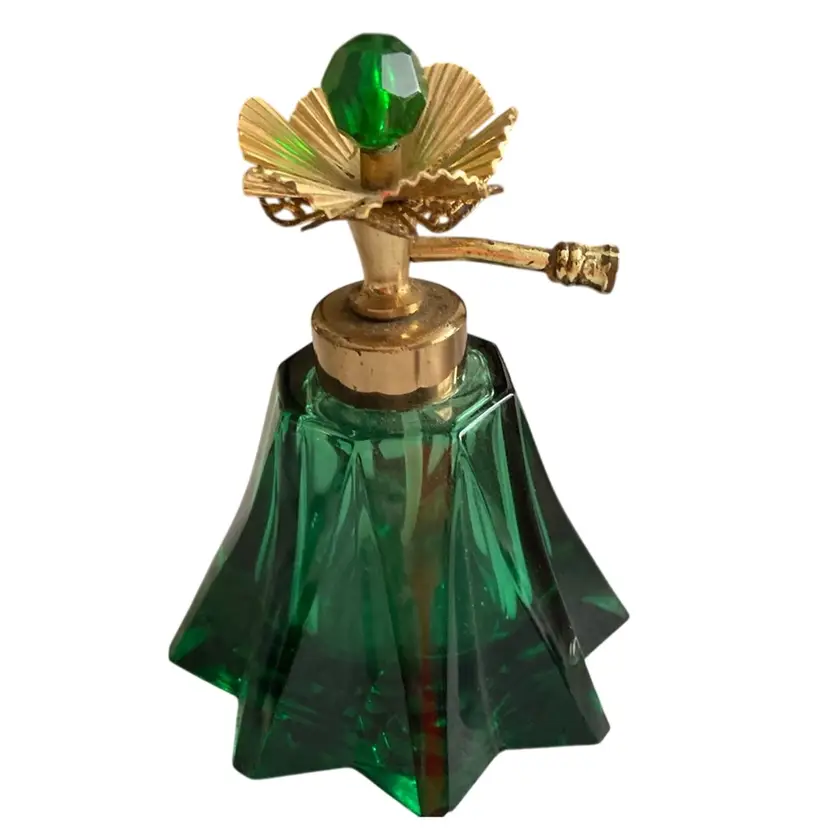 Art Deco Green Glass Perfume Bottle