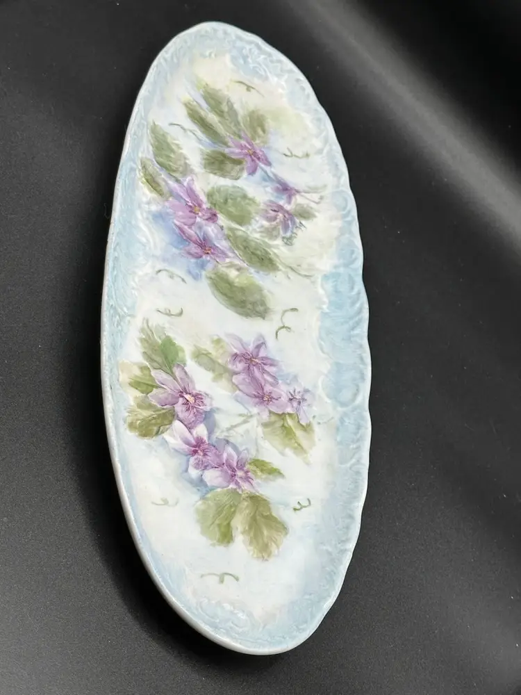 Gerold Porzellan Bavaria West Germany Violet Iris Hand Painted, Oval Vanity Tray