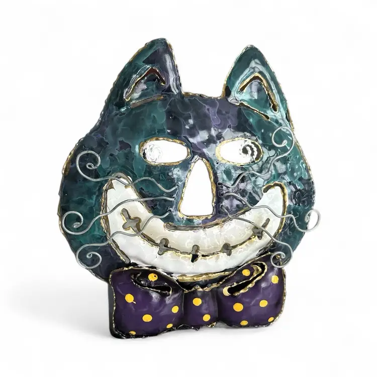 Metal Cheshire Smiling Cat Votive Candle Holder
