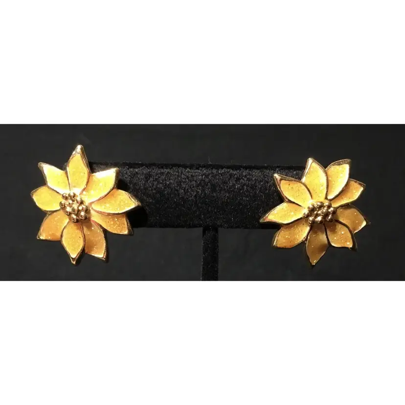 Earrings, golden poinsettias, posts, Avon, a different color for Christmas