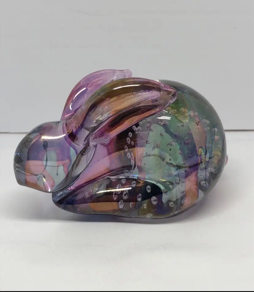Hand-Blown Art Glass Iridescent Colorful Bunny Rabbit Figurine