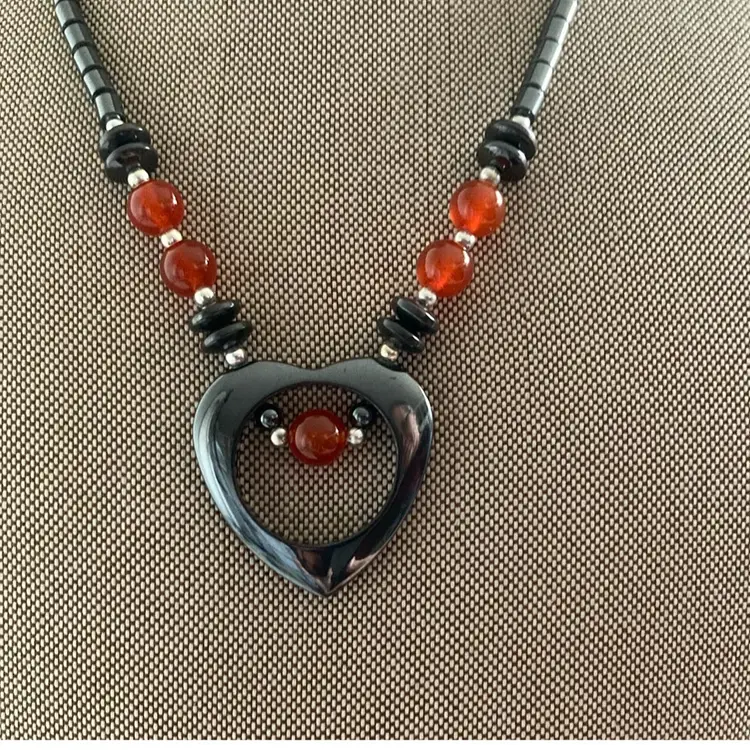 Vintage Natural Hematite Heart Pendant Necklace