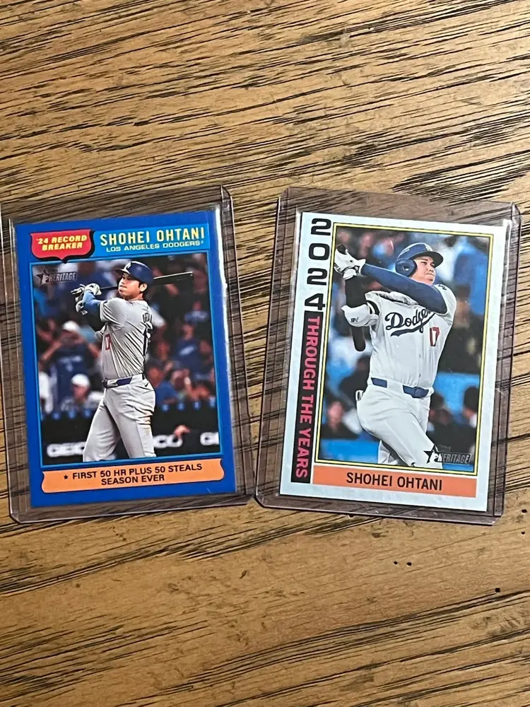 Shohei Ohtani 2025 Topps Heritage Inserts x2 ‘24 Record Breakers Blue Border + 2024 Through The Years Foil Los Angeles Dodgers