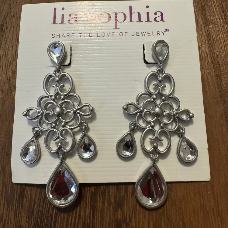 Lia Sophia Ethereal Silver Tone Earrings Crystal Stones New Years Wedding Party