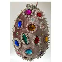 Handmade Vintage Style Easter Faberge Egg Push Pin Ornament Rhinestones Sequins Beads Pearls 6 in Height