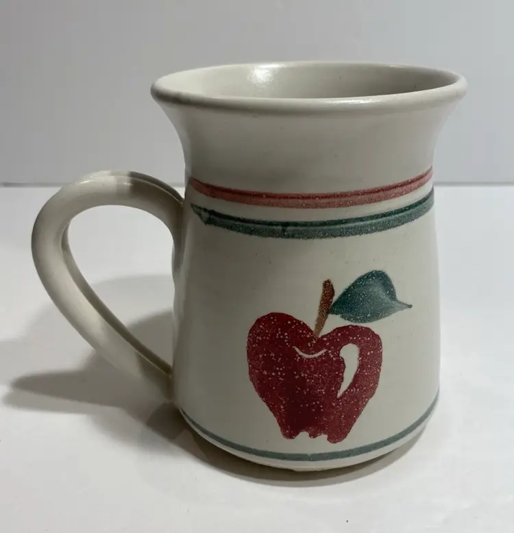 Art Pottery Apple Motif Coffee Mug Cup Hand Made by Bev Freeburg 