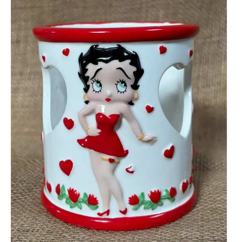 Vintage Betty Boop Ceramic Luminary Candle Holder Heart Pattern Twee Coquette