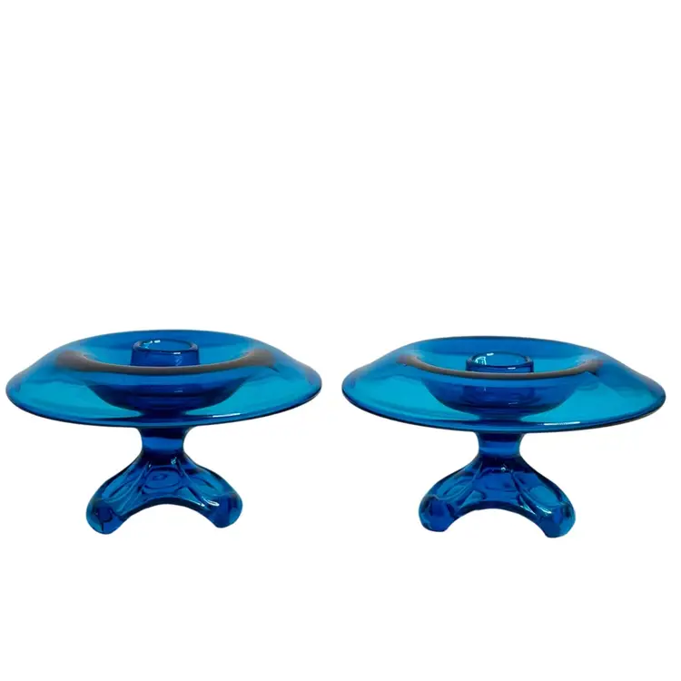 Vintage Pedestal Candle Stick Holders (2) Viking Bluenique/Blue Glass
3” T x 5” W
