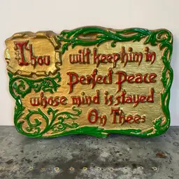 Vintage Tile Religious Bible Verse Isaiah 26:3 Wall Hanging Picture Plaque Gold