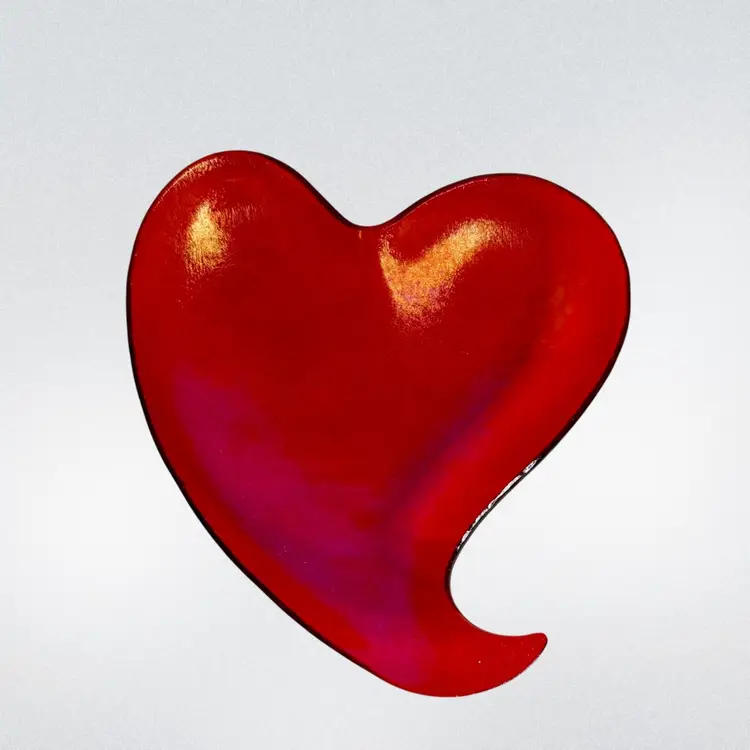 Heart Shaped Trinket/Jewelry/Candy Dish
 Red Dichroic Pink/Gold Art Glass
3/4” H x 7-1/2” L x 6-1/2” W