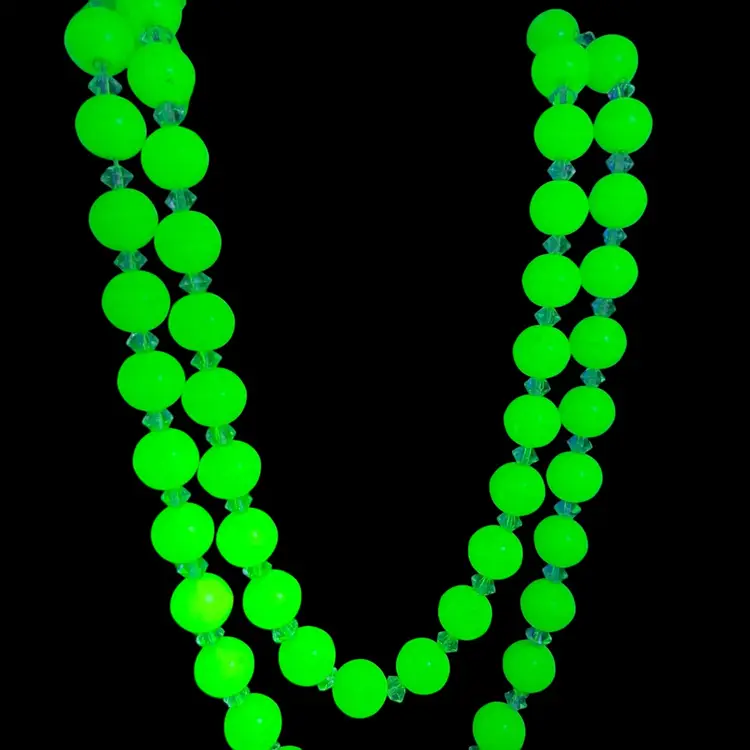 Antique Uranium Glass Bead Necklace, Uranium Glass Sphere Beads With Clear Spacers, Uranium UV Glow Jewelry , Antique Glass Beads