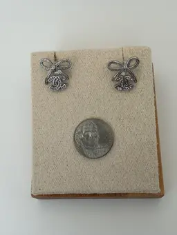 Upcycled SOLDERED Chanel Silver Bow Clear Rhinestones Earrings