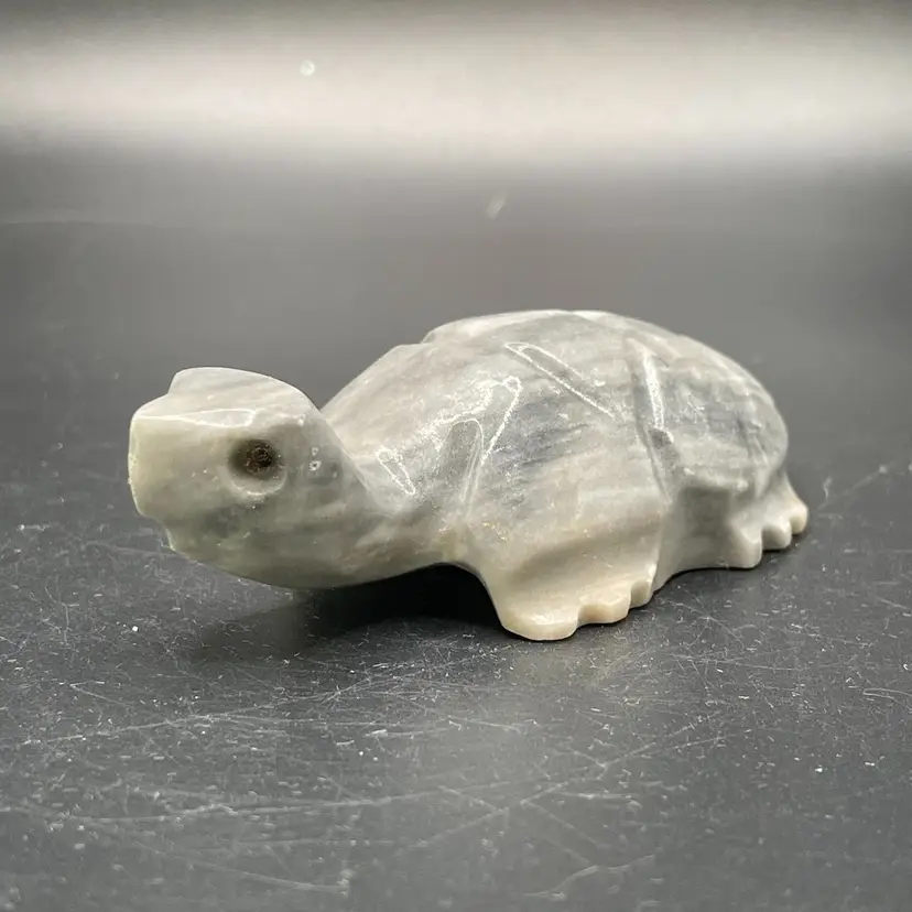 Miniature Carved Onyx Crystal Stone Gray Turtle Figurine Vintage Handmade