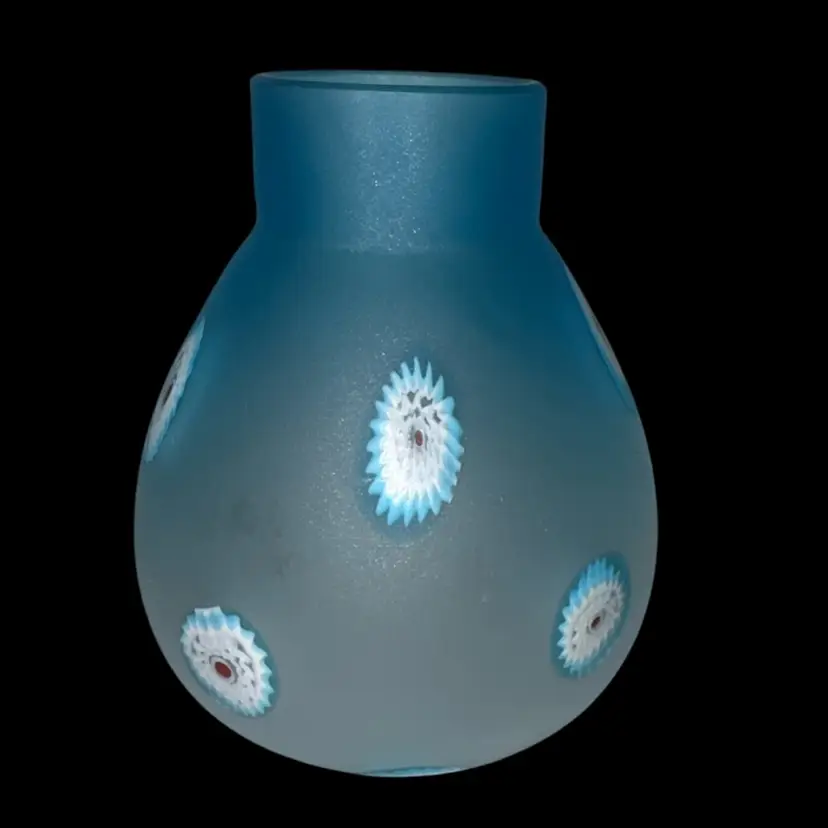 Blue Ombré Satin Millefiore Glass Vase