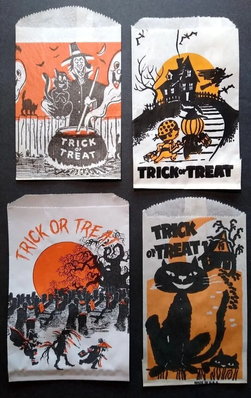 Halloween Candy Trick Or Treat Bags Haunted House Graveyard Witch Black Cat (4)