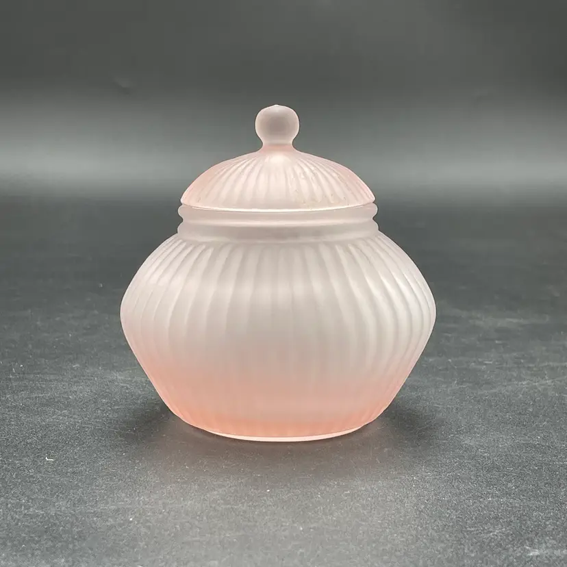 Pink Frosted Glass Powder Vanity Jar Container Beacon Hill Vintage Home Decor