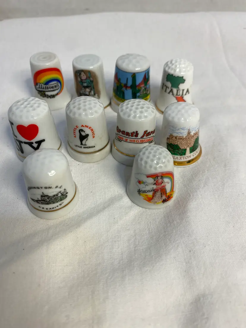 Vintage Collection of 10 Souvenir Porcelain Thimbles