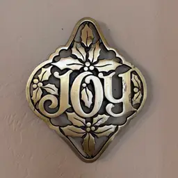 Vintage Gold Tone Cast Iron Joy Wall Hanging Trivet