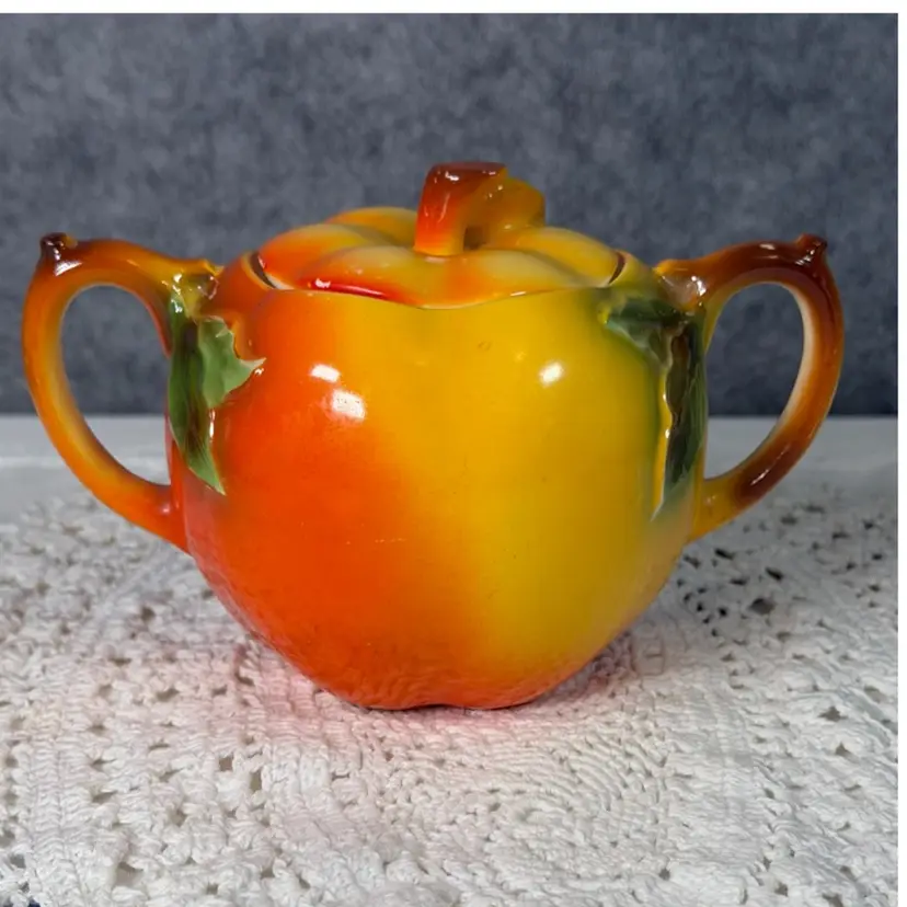 Vintage Apple Shaped Sugar Bowl w/ Lid β Made in Japan β Double Handle β Mid Century Kitchen Decor