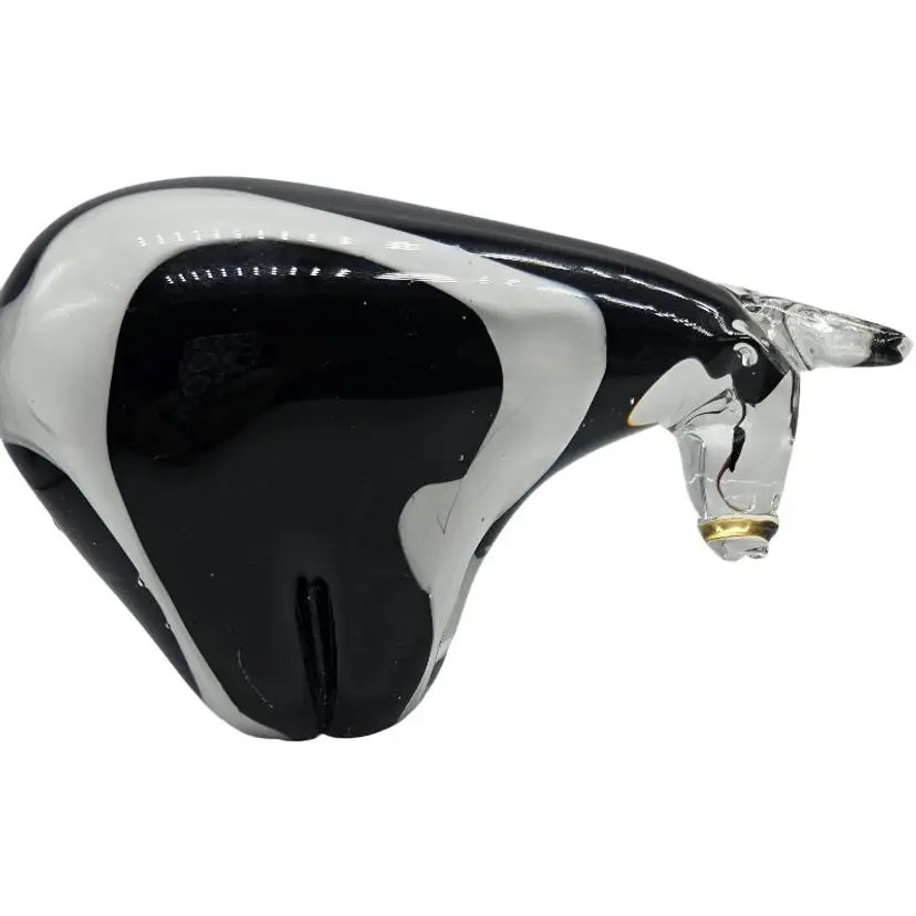 Art Glass Black and White Cow Figurine