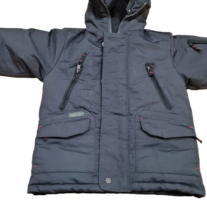 J Whistler Boys Jacket Size 6 Multi Pockets Water Resistant Black Hooded