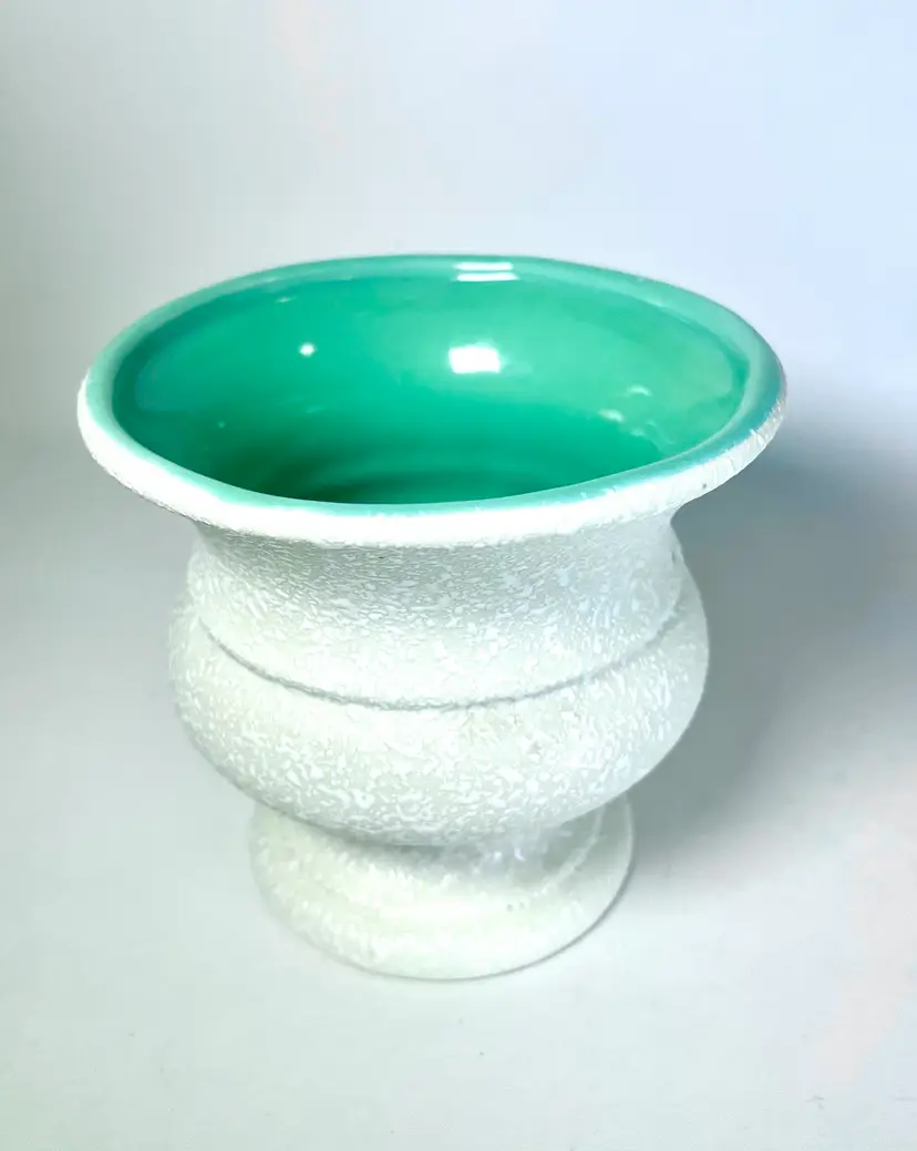 Vtg Pottery Planter California Originals MCM White & Turquoise Splatter Pattern