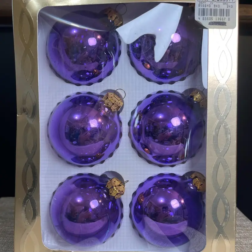 "Magic"-Set of 6 Purple Christmas Bulbs-In Box