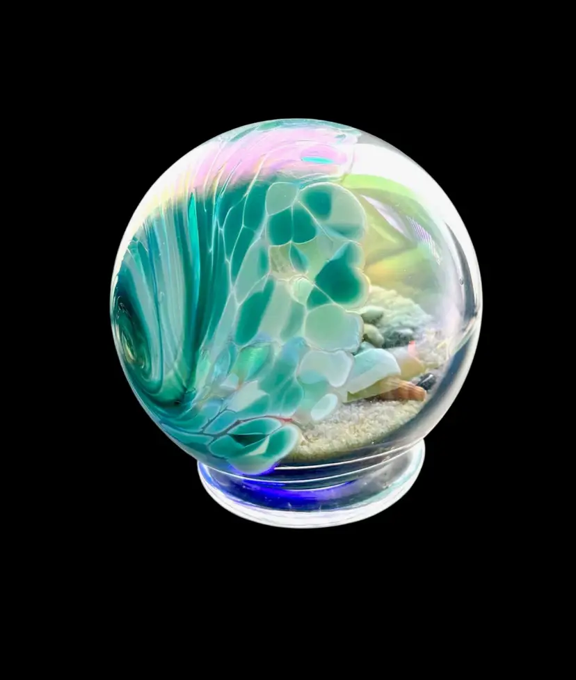 Vintage Glass Eye Studio Ocean/Beach Paperweight - Iridescent 4" Tall x 3.5" Wide